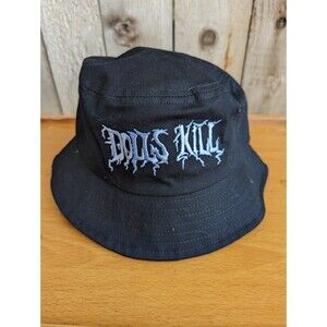 Dolls Kill Bucket Hat Embroidered Logo White on Black Goth